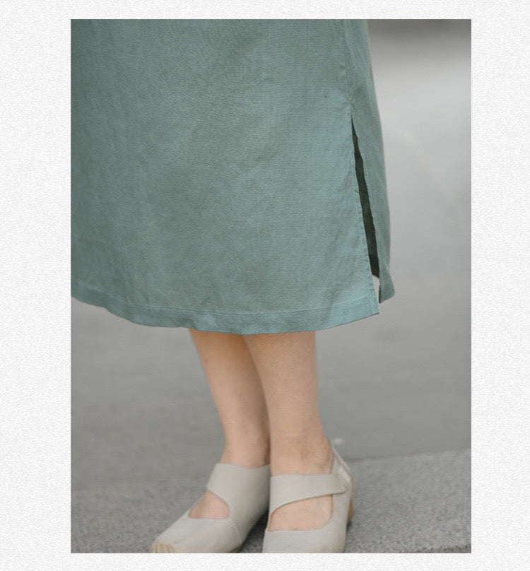 Tao One Tech™ • Classical Cheongsam Dress • Business Qigong • Long Dress • Chinoiserie • Tech Pockets • Premium Tencel Lyocell Linen • Sizes M-XXL
