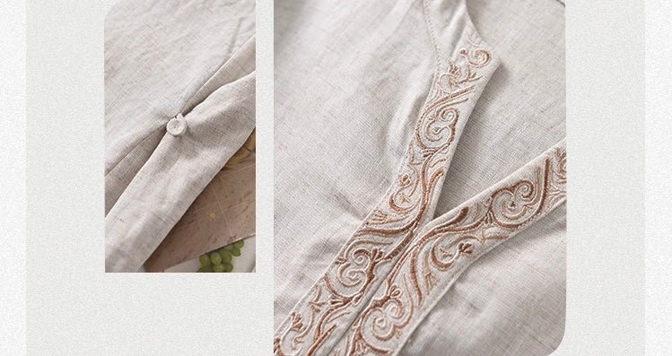Tao One Tech™ • Elegant Floral Cheongsam Dress • Business Qigong • Long Dress • Chinoiserie • Premium Tencel Lyocell Linen • Sizes M-XXL