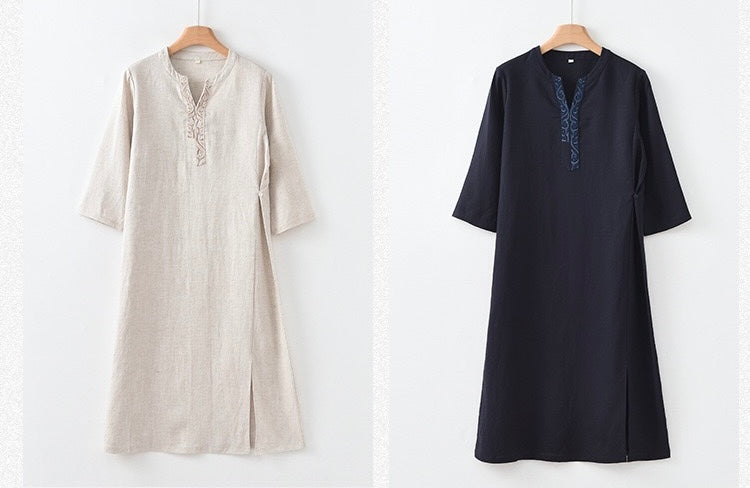 Tao One Tech™ • Elegant Floral Cheongsam Dress • Business Qigong • Long Dress • Chinoiserie • Premium Tencel Lyocell Linen • Sizes M-XXL