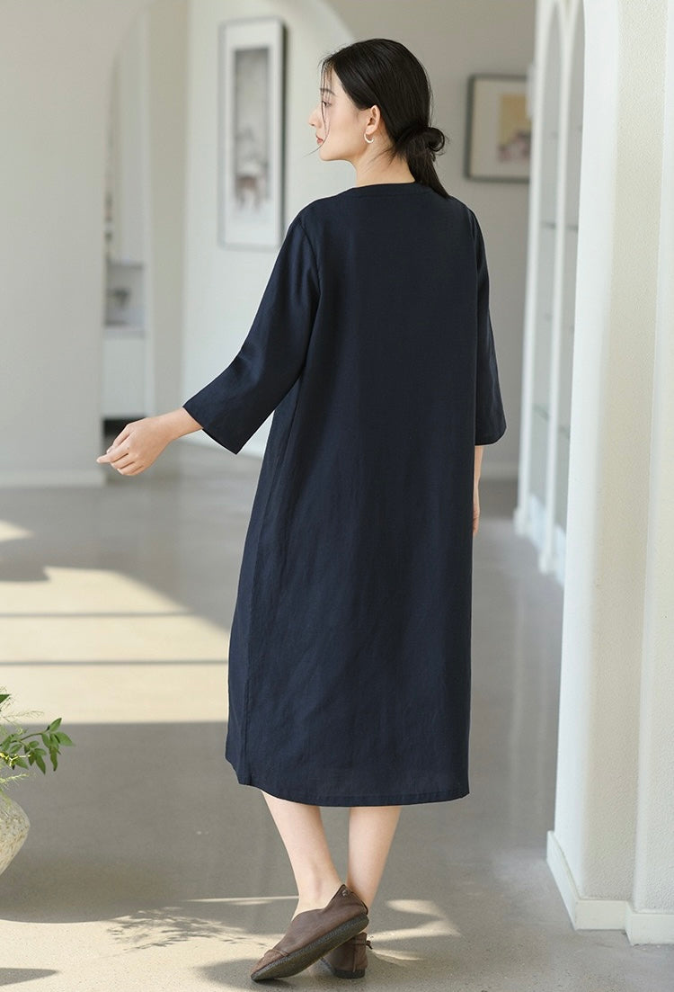 Tao One Tech™ • Elegant Floral Cheongsam Dress • Business Qigong • Long Dress • Chinoiserie • Premium Tencel Lyocell Linen • Sizes M-XXL