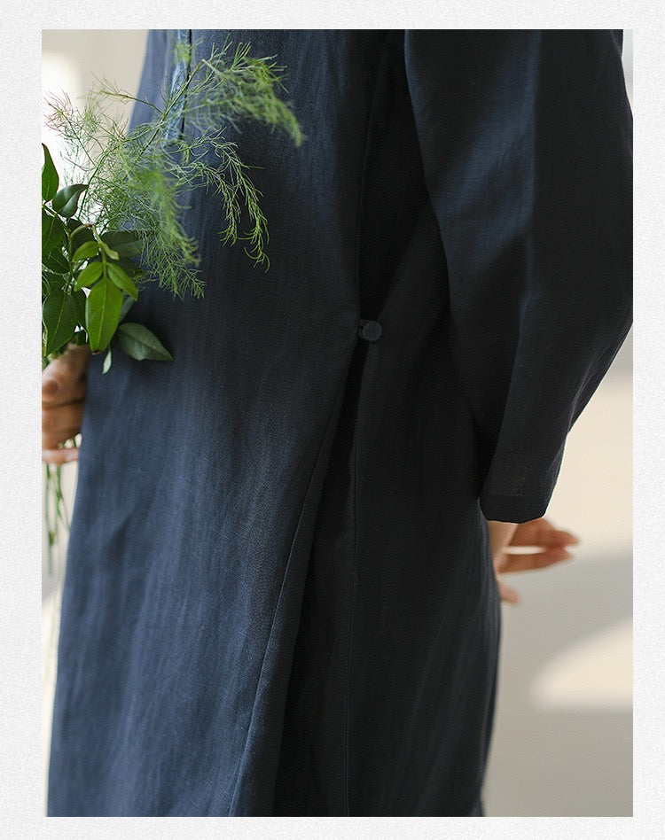 Tao One Tech™ • Elegant Floral Cheongsam Dress • Business Qigong • Long Dress • Chinoiserie • Premium Tencel Lyocell Linen • Sizes M-XXL