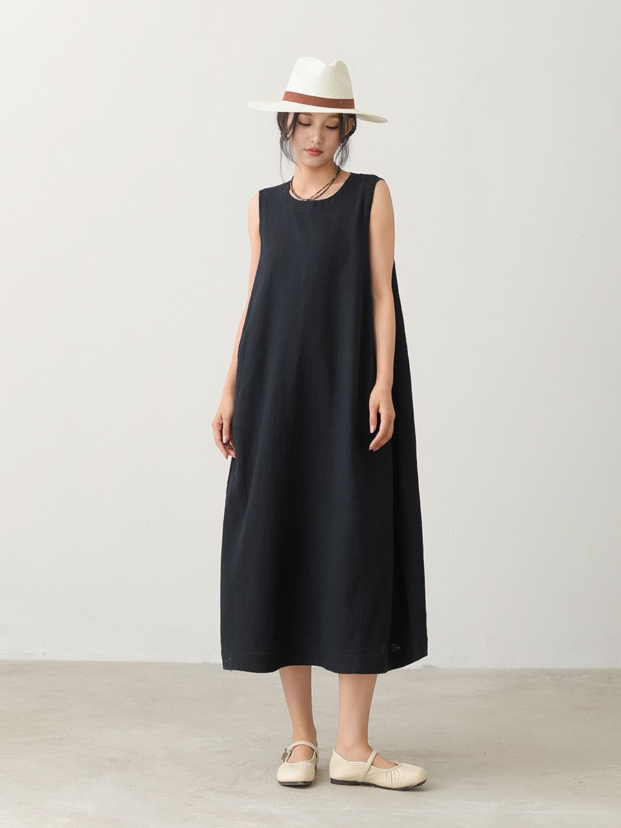 Tao One Tech™ • Qi Flow Lotus Cheongsam Dress • Business Qigong • Sleeveless • Long Dress • Tech Pockets • Chinoiserie • Premium Ramie Cotton • Sizes M-XXL