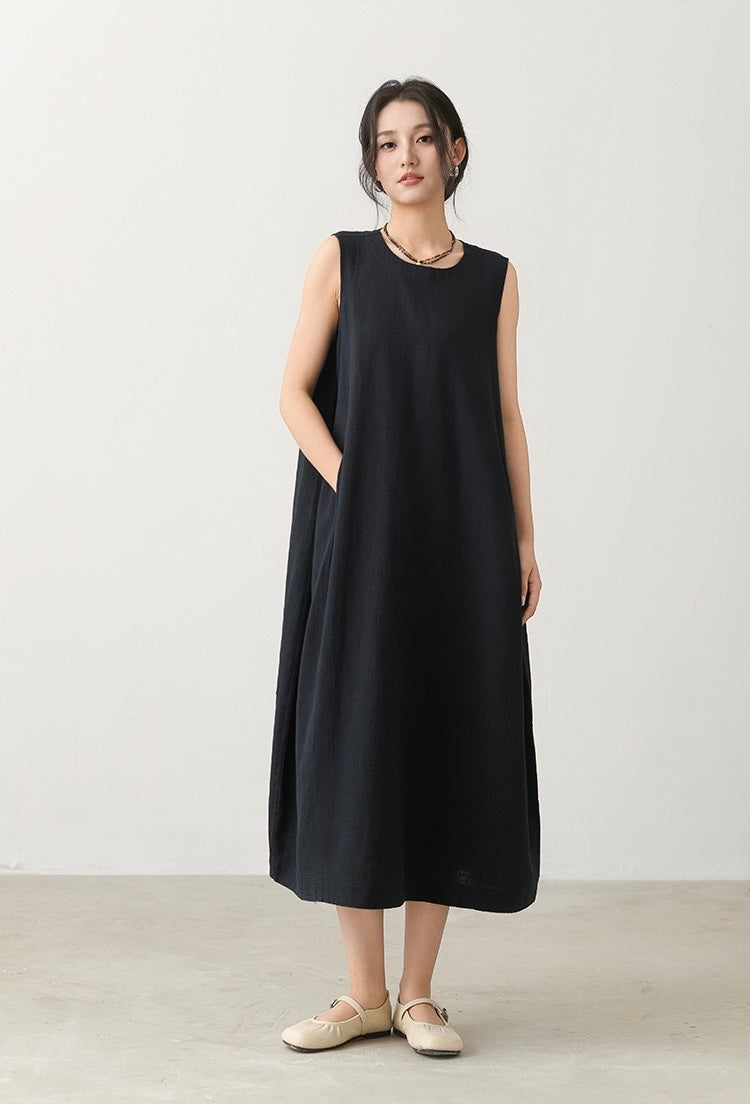 Tao One Tech™ • Qi Flow Lotus Cheongsam Dress • Business Qigong • Sleeveless • Long Dress • Tech Pockets • Chinoiserie • Premium Ramie Cotton • Sizes M-XXL