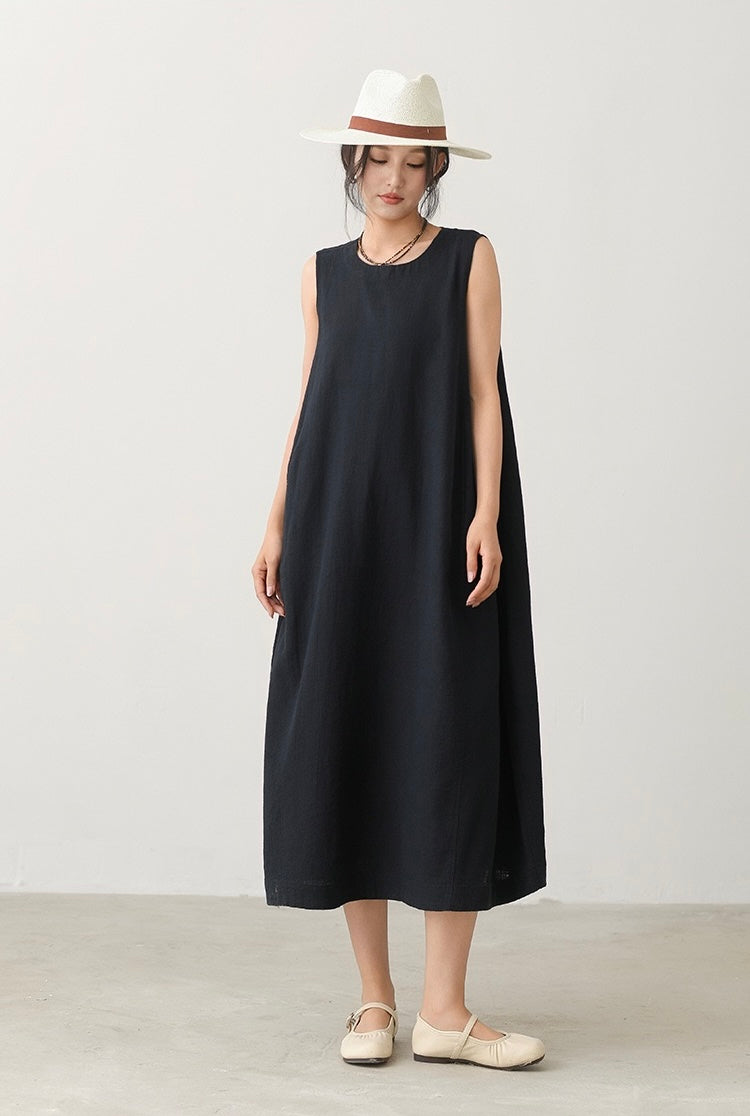 Tao One Tech™ • Qi Flow Lotus Cheongsam Dress • Business Qigong • Sleeveless • Long Dress • Tech Pockets • Chinoiserie • Premium Ramie Cotton • Sizes M-XXL