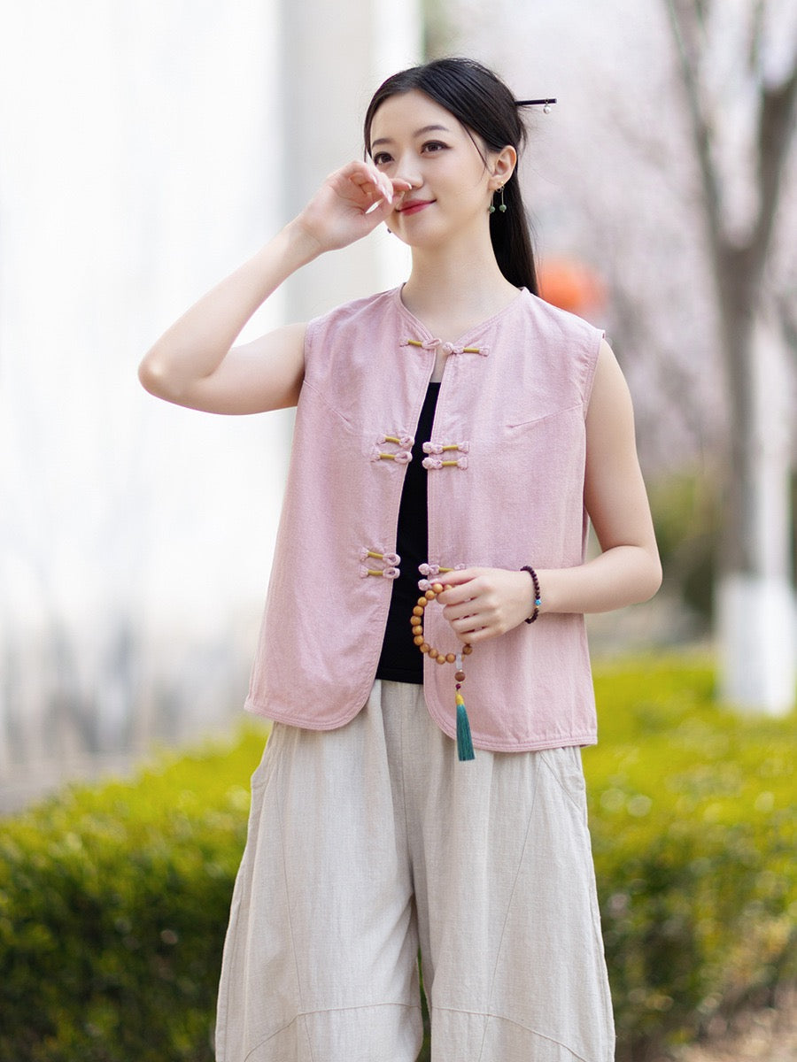 Tao One Tech™ • Business Qigong Cardigan Vest • Sleeveless • Chinoiserie • Ramie Cotton