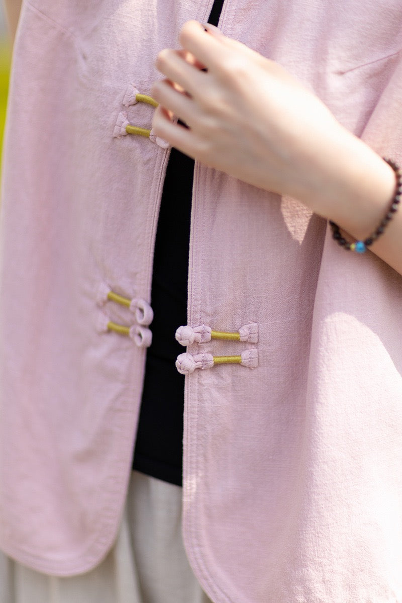 Tao One Tech™ • Business Qigong Cardigan Vest • Sleeveless • Chinoiserie • Ramie Cotton