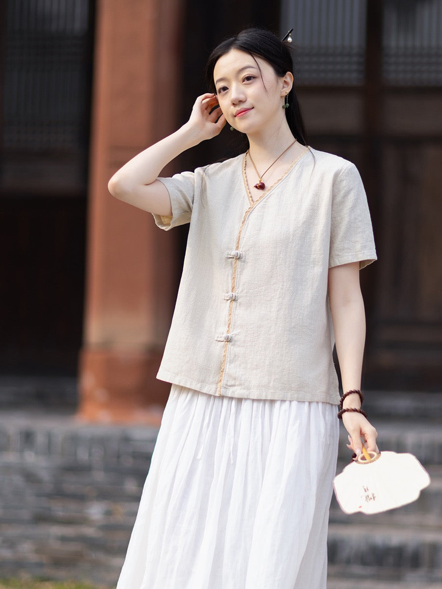 Tao One Tech™ • Floral Petal Cardigan Kimono • Business Qigong • Sleeveless • Chinoiserie • Ramie Cotton