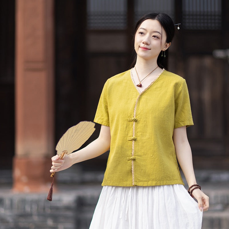 Tao One Tech™ • Floral Petal Cardigan Kimono • Business Qigong • Sleeveless • Chinoiserie • Ramie Cotton
