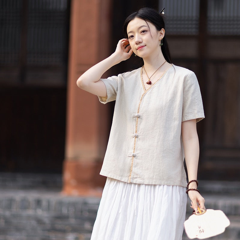 Tao One Tech™ • Floral Petal Cardigan Kimono • Business Qigong • Sleeveless • Chinoiserie • Ramie Cotton