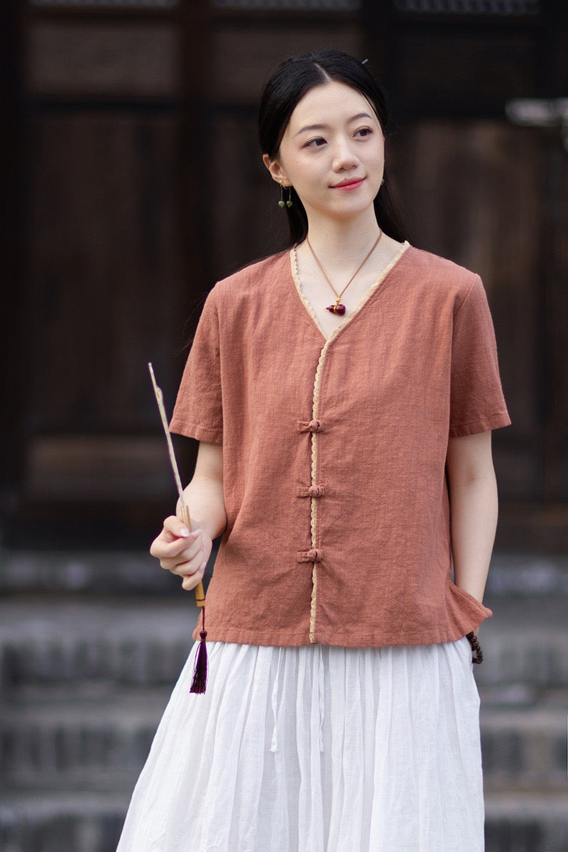Tao One Tech™ • Floral Petal Cardigan Kimono • Business Qigong • Sleeveless • Chinoiserie • Ramie Cotton