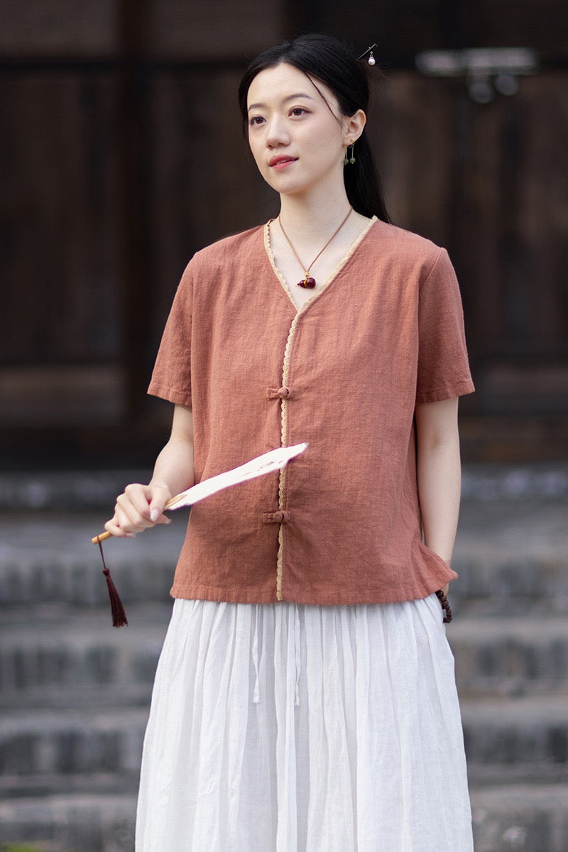 Tao One Tech™ • Floral Petal Cardigan Kimono • Business Qigong • Sleeveless • Chinoiserie • Ramie Cotton