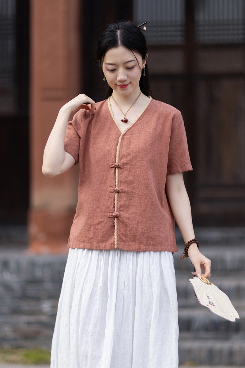 Tao One Tech™ • Floral Petal Cardigan Kimono • Business Qigong • Sleeveless • Chinoiserie • Ramie Cotton