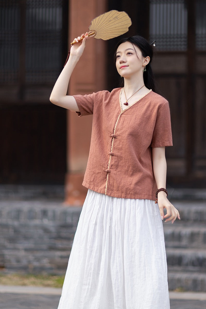 Tao One Tech™ • Floral Petal Cardigan Kimono • Business Qigong • Sleeveless • Chinoiserie • Ramie Cotton