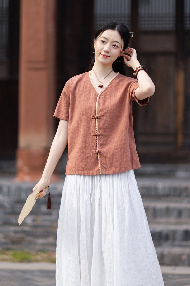 Tao One Tech™ • Floral Petal Cardigan Kimono • Business Qigong • Sleeveless • Chinoiserie • Ramie Cotton