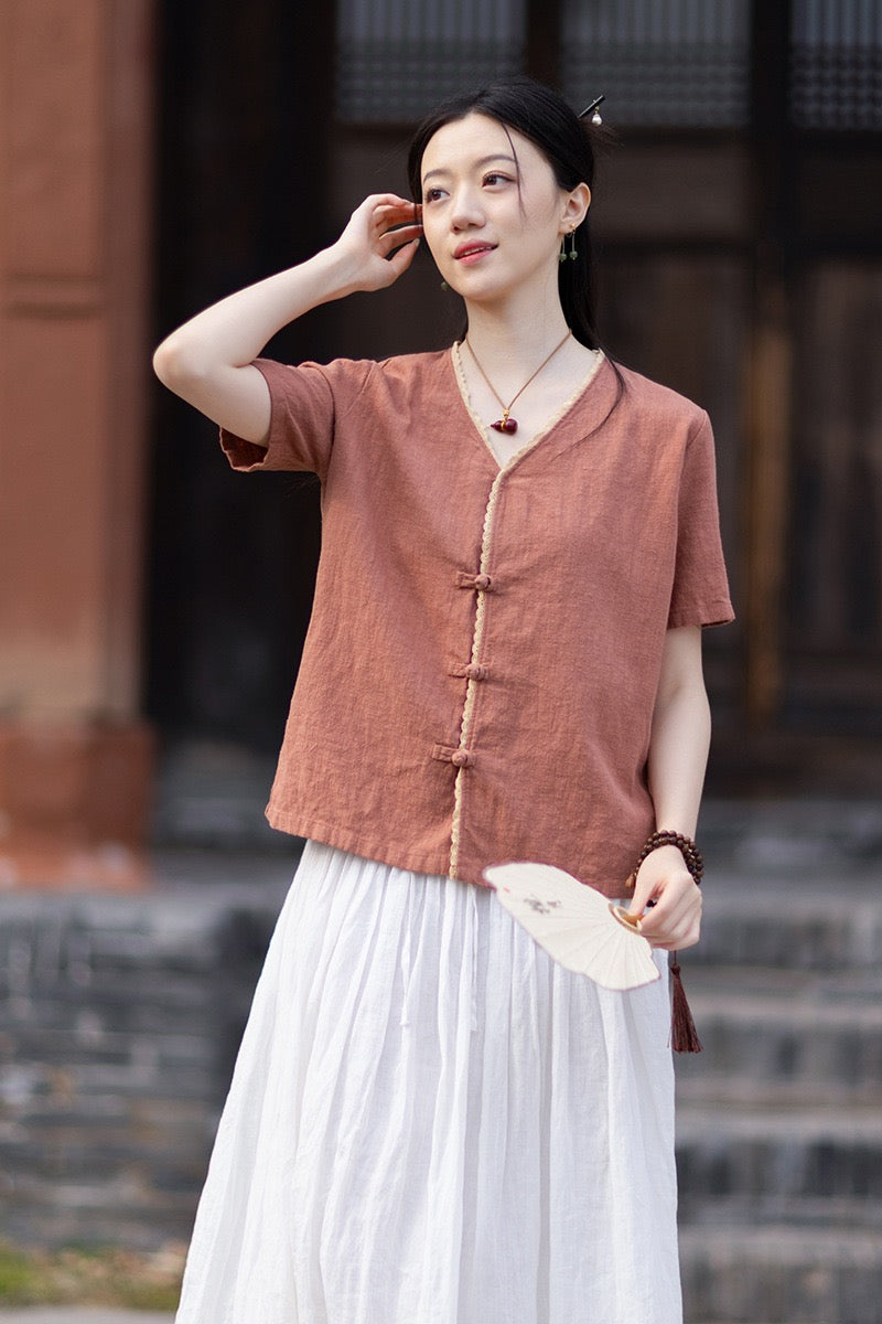 Tao One Tech™ • Floral Petal Cardigan Kimono • Business Qigong • Sleeveless • Chinoiserie • Ramie Cotton