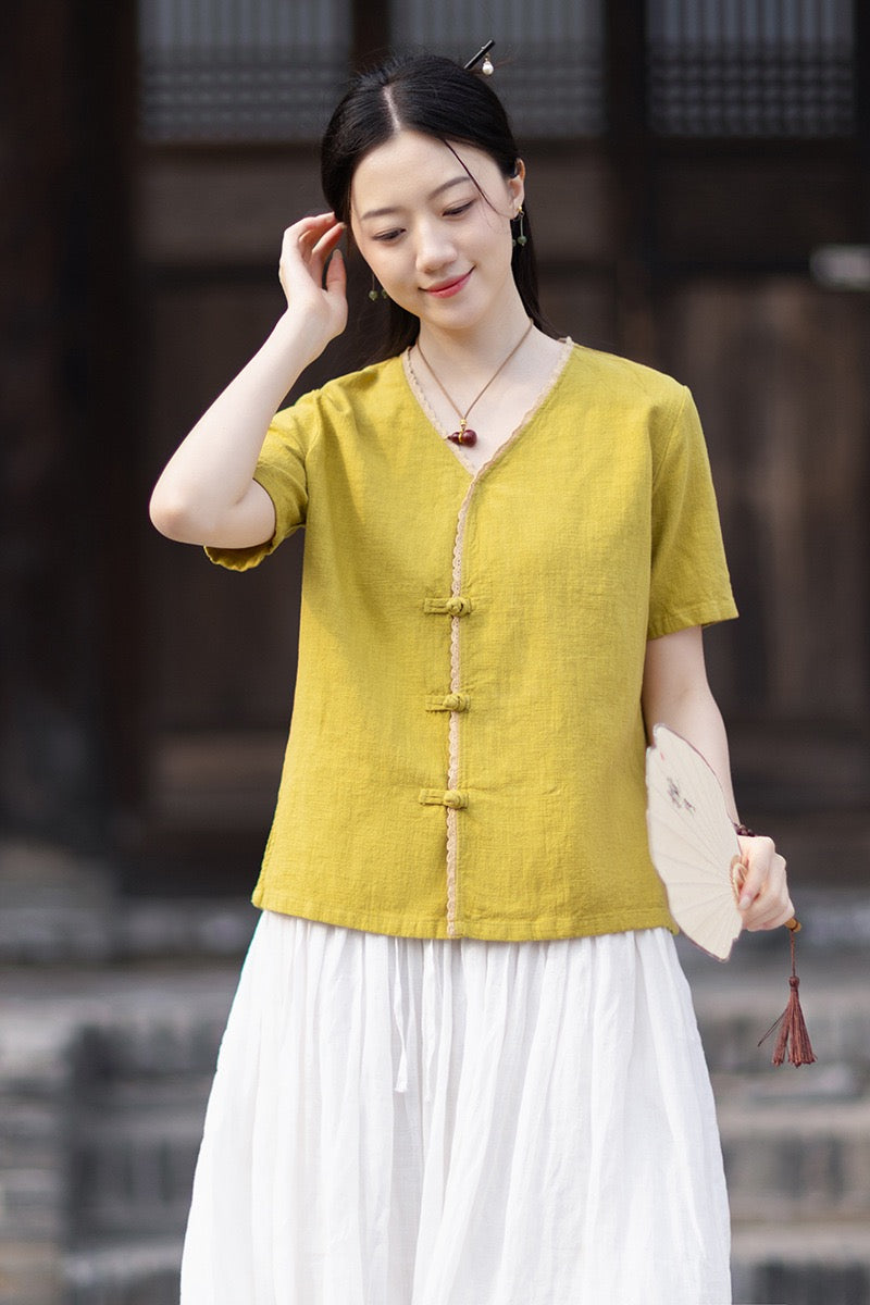 Tao One Tech™ • Floral Petal Cardigan Kimono • Business Qigong • Sleeveless • Chinoiserie • Ramie Cotton