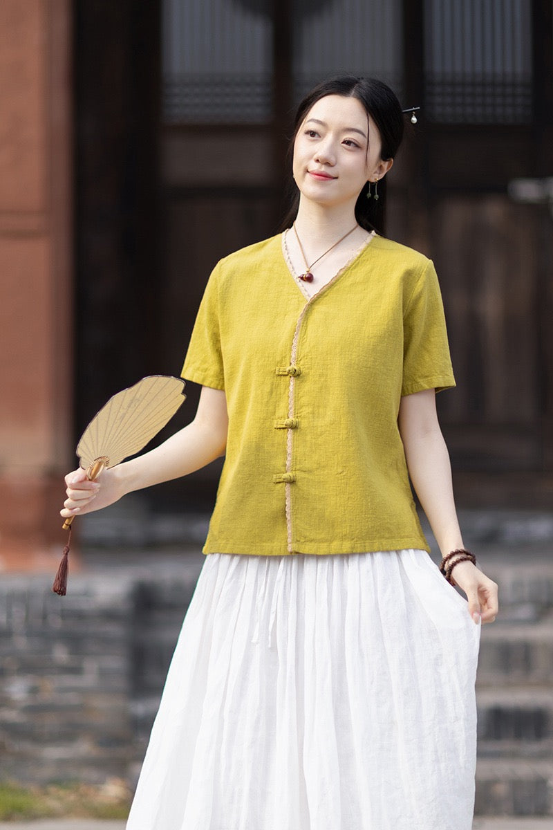 Tao One Tech™ • Floral Petal Cardigan Kimono • Business Qigong • Sleeveless • Chinoiserie • Ramie Cotton