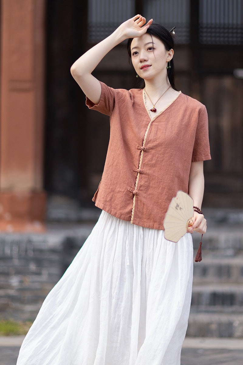 Tao One Tech™ • Floral Petal Cardigan Kimono • Business Qigong • Sleeveless • Chinoiserie • Ramie Cotton