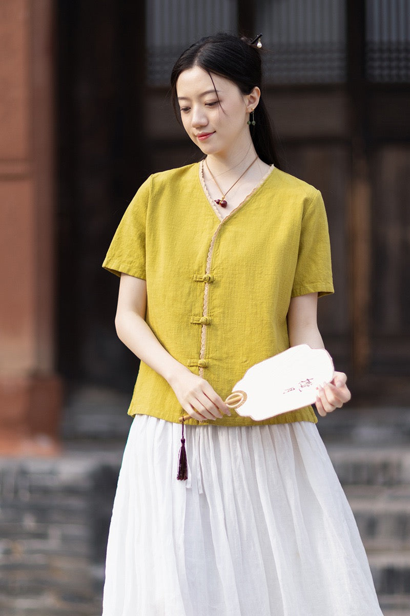 Tao One Tech™ • Floral Petal Cardigan Kimono • Business Qigong • Sleeveless • Chinoiserie • Ramie Cotton