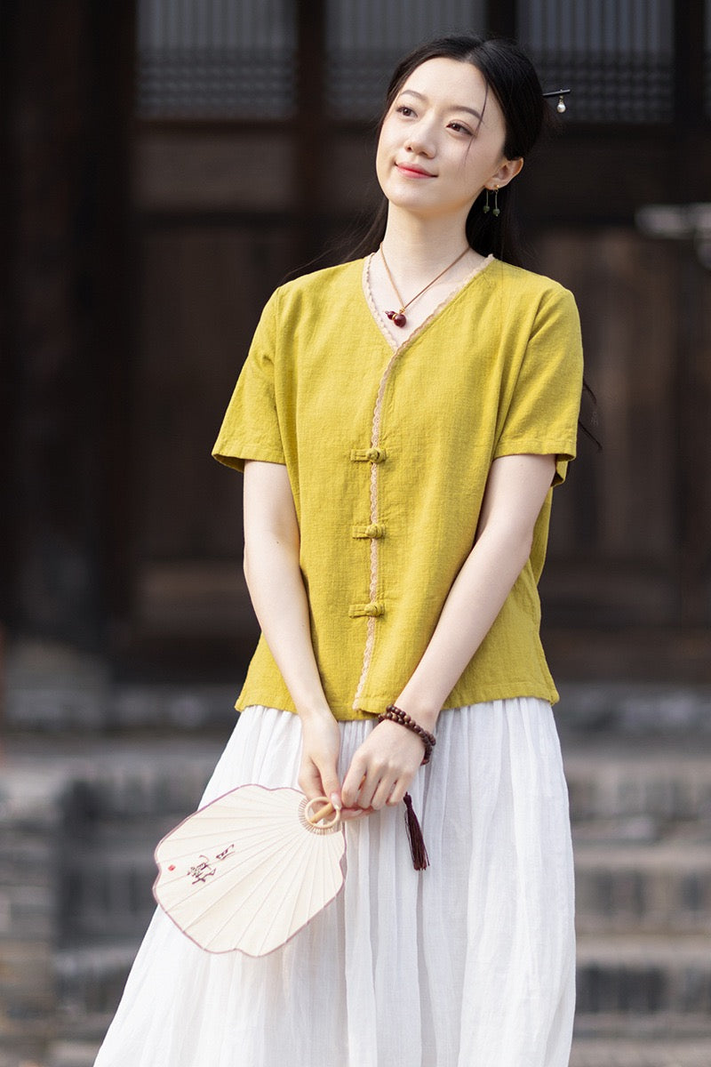 Tao One Tech™ • Floral Petal Cardigan Kimono • Business Qigong • Sleeveless • Chinoiserie • Ramie Cotton