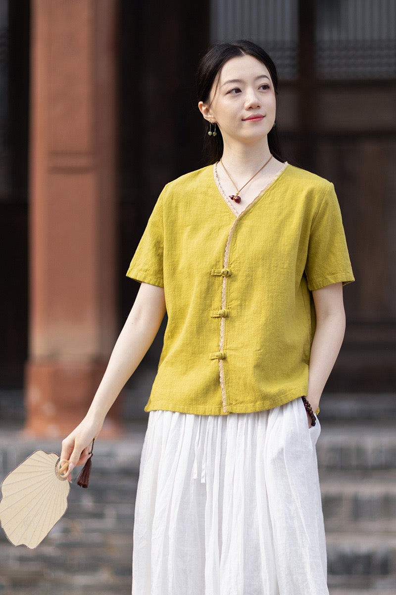 Tao One Tech™ • Floral Petal Cardigan Kimono • Business Qigong • Sleeveless • Chinoiserie • Ramie Cotton