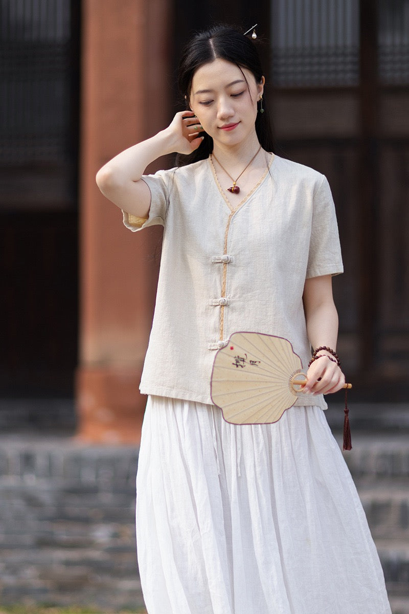 Tao One Tech™ • Floral Petal Cardigan Kimono • Business Qigong • Sleeveless • Chinoiserie • Ramie Cotton