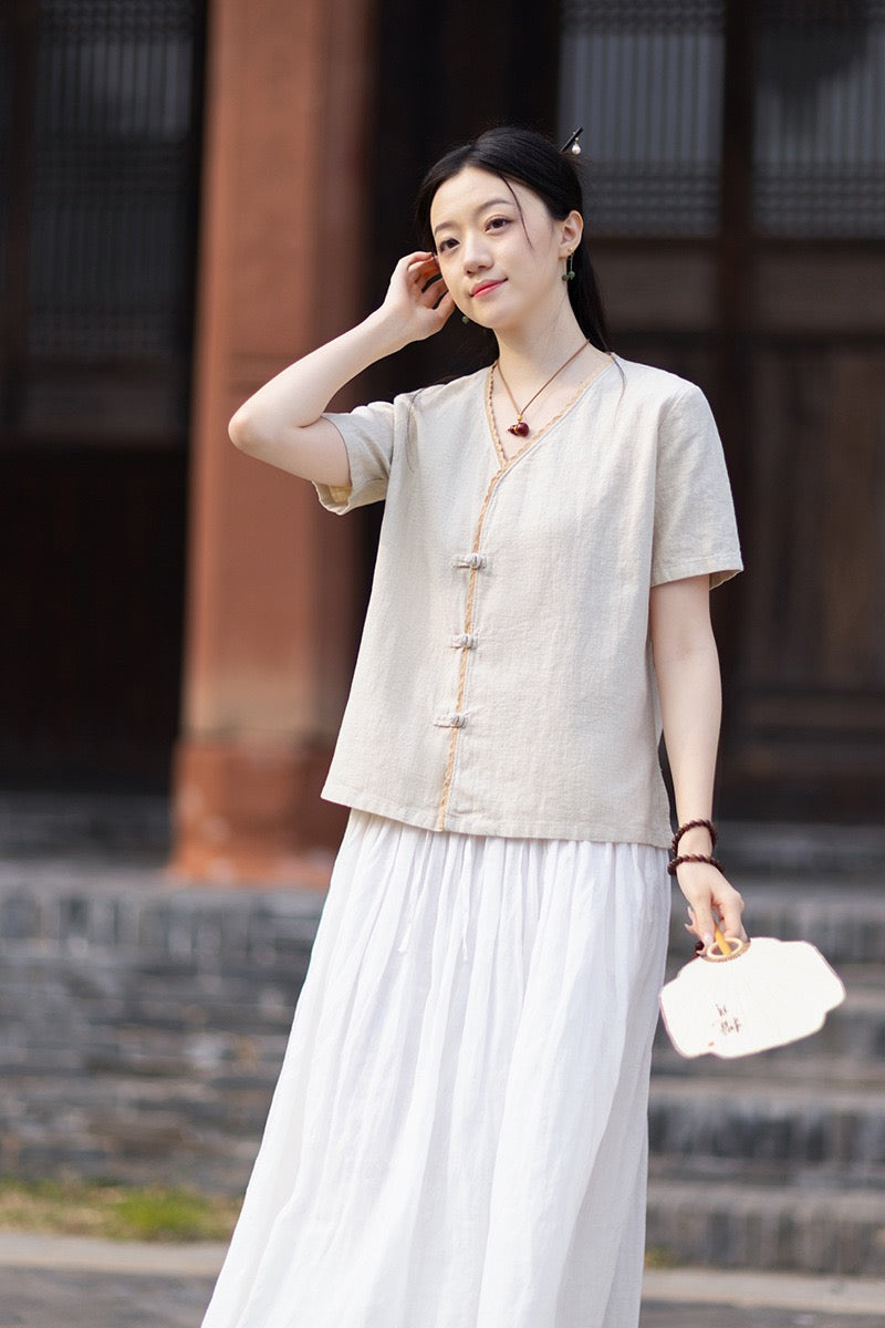Tao One Tech™ • Floral Petal Cardigan Kimono • Business Qigong • Sleeveless • Chinoiserie • Ramie Cotton