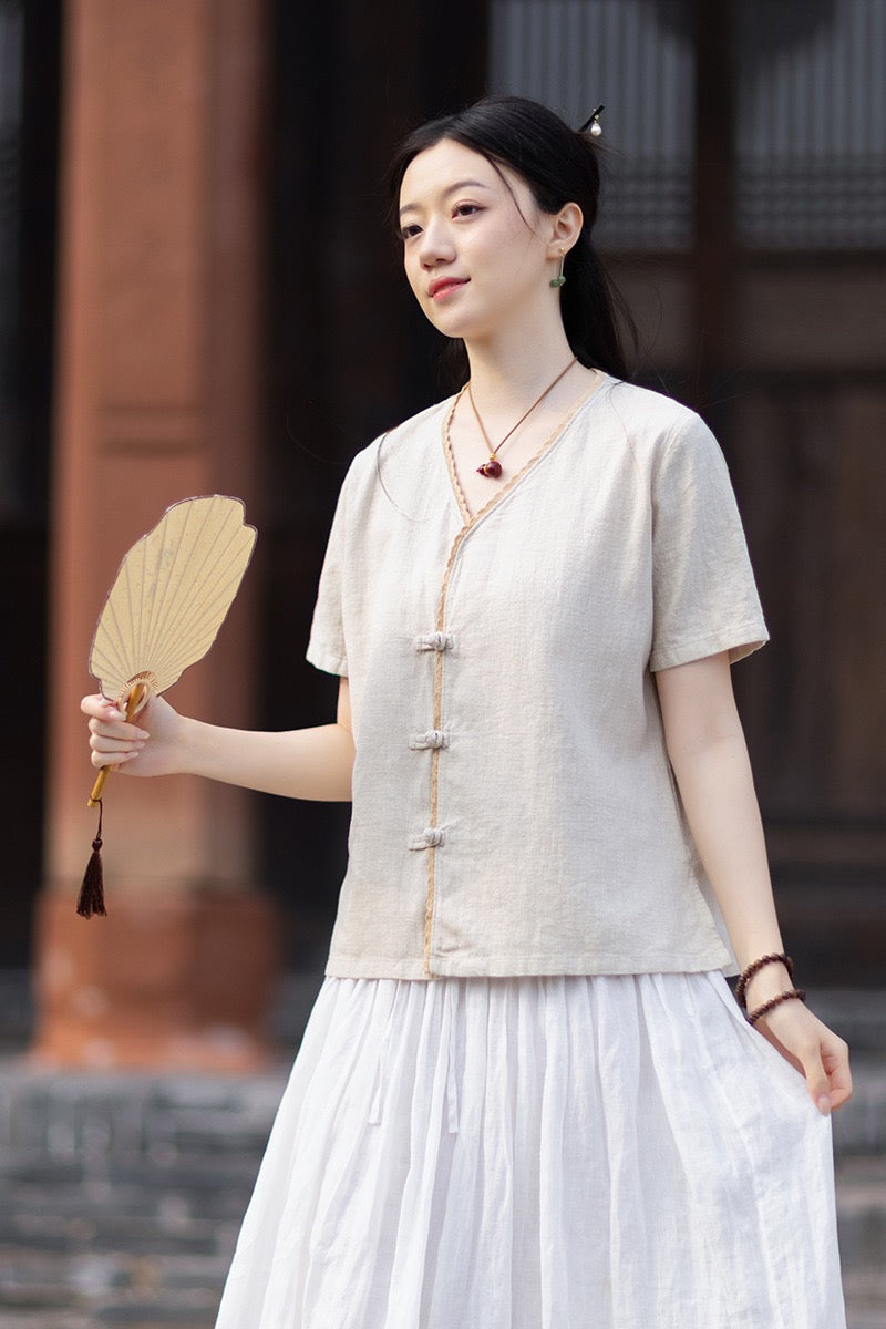 Tao One Tech™ • Floral Petal Cardigan Kimono • Business Qigong • Sleeveless • Chinoiserie • Ramie Cotton