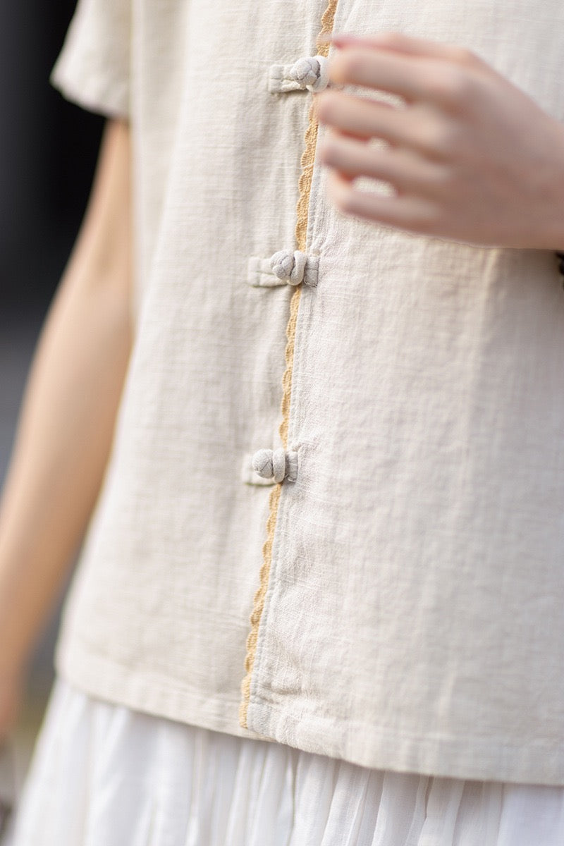 Tao One Tech™ • Floral Petal Cardigan Kimono • Business Qigong • Sleeveless • Chinoiserie • Ramie Cotton
