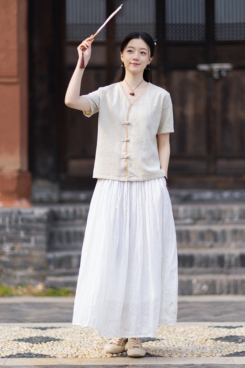 Tao One Tech™ • Floral Petal Cardigan Kimono • Business Qigong • Sleeveless • Chinoiserie • Ramie Cotton