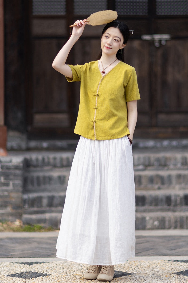 Tao One Tech™ • Floral Petal Cardigan Kimono • Business Qigong • Sleeveless • Chinoiserie • Ramie Cotton