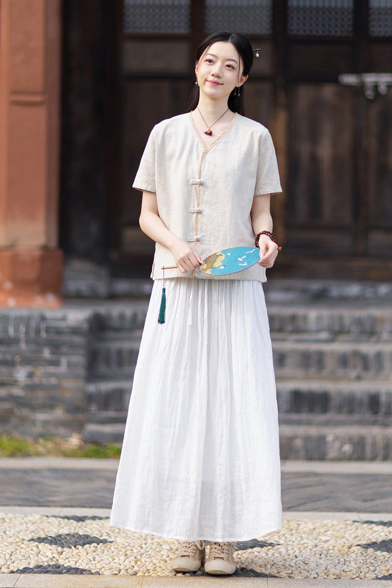 Tao One Tech™ • Floral Petal Cardigan Kimono • Business Qigong • Sleeveless • Chinoiserie • Ramie Cotton