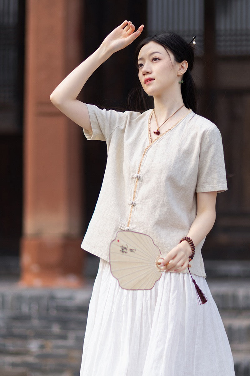 Tao One Tech™ • Floral Petal Cardigan Kimono • Business Qigong • Sleeveless • Chinoiserie • Ramie Cotton