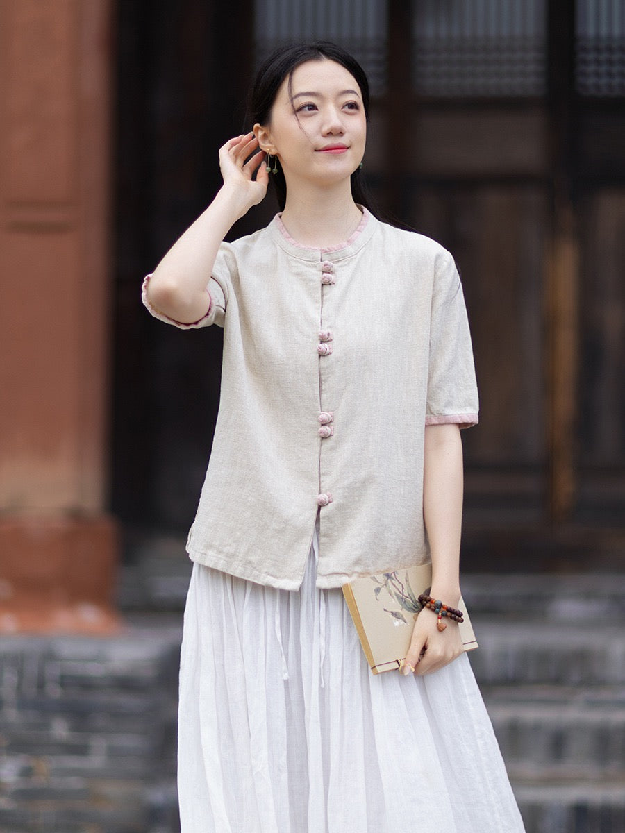 Tao One Tech™ • Floral Petal Art Cardigan Kimono • Business Qigong • Sleeveless • Chinoiserie • Ramie Cotton