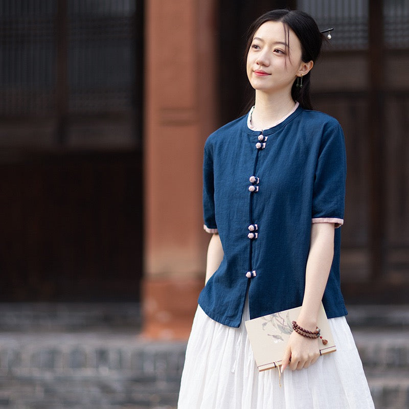 Tao One Tech™ • Floral Petal Art Cardigan Kimono • Business Qigong • Sleeveless • Chinoiserie • Ramie Cotton