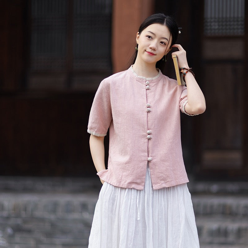 Tao One Tech™ • Floral Petal Art Cardigan Kimono • Business Qigong • Sleeveless • Chinoiserie • Ramie Cotton