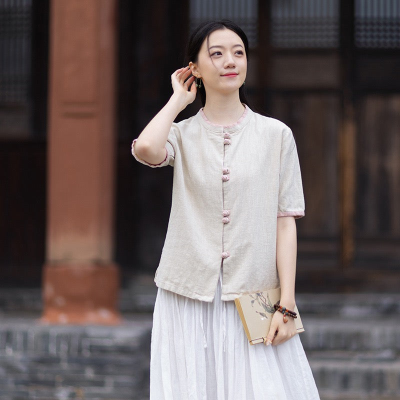 Tao One Tech™ • Floral Petal Art Cardigan Kimono • Business Qigong • Sleeveless • Chinoiserie • Ramie Cotton