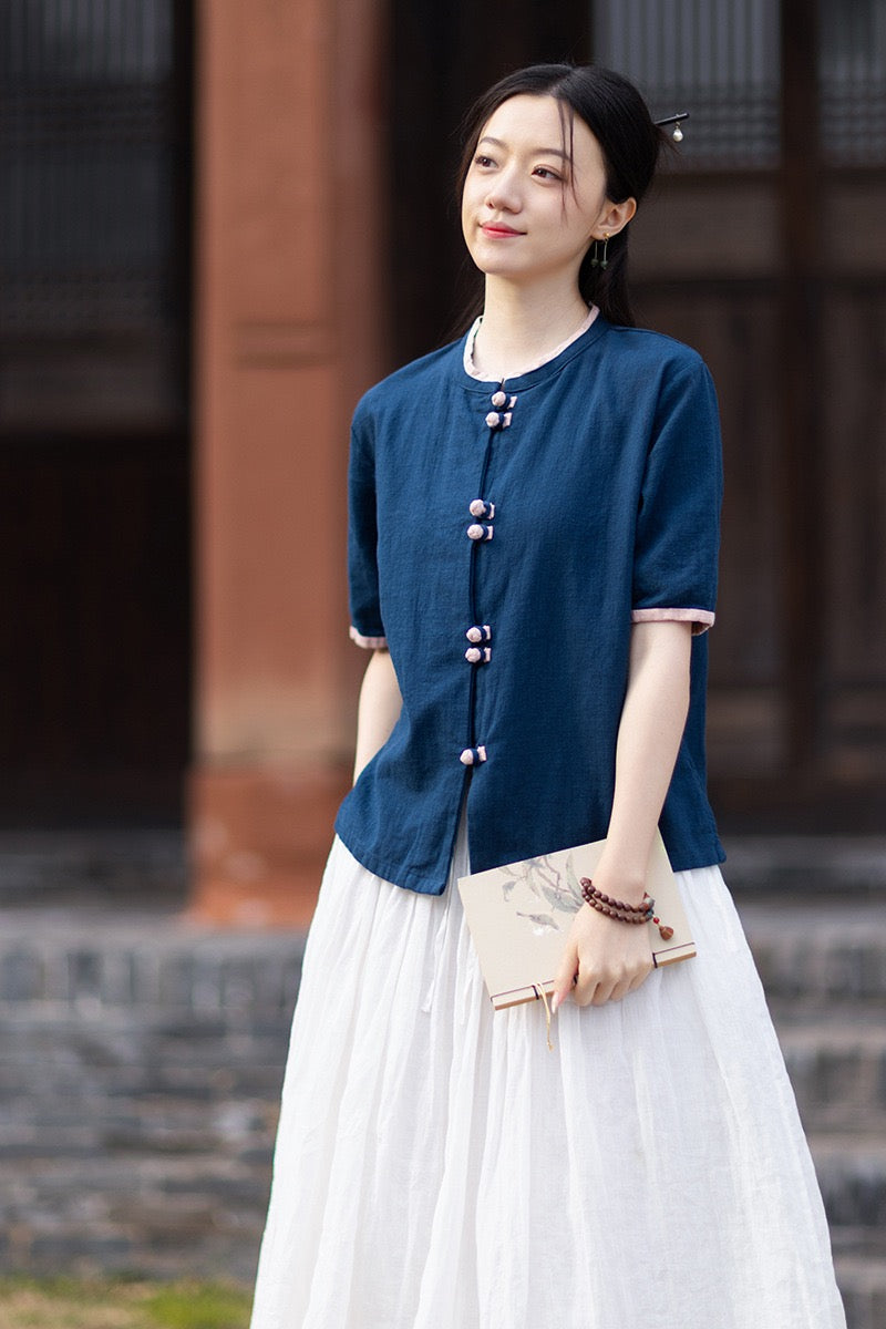 Tao One Tech™ • Floral Petal Art Cardigan Kimono • Business Qigong • Sleeveless • Chinoiserie • Ramie Cotton