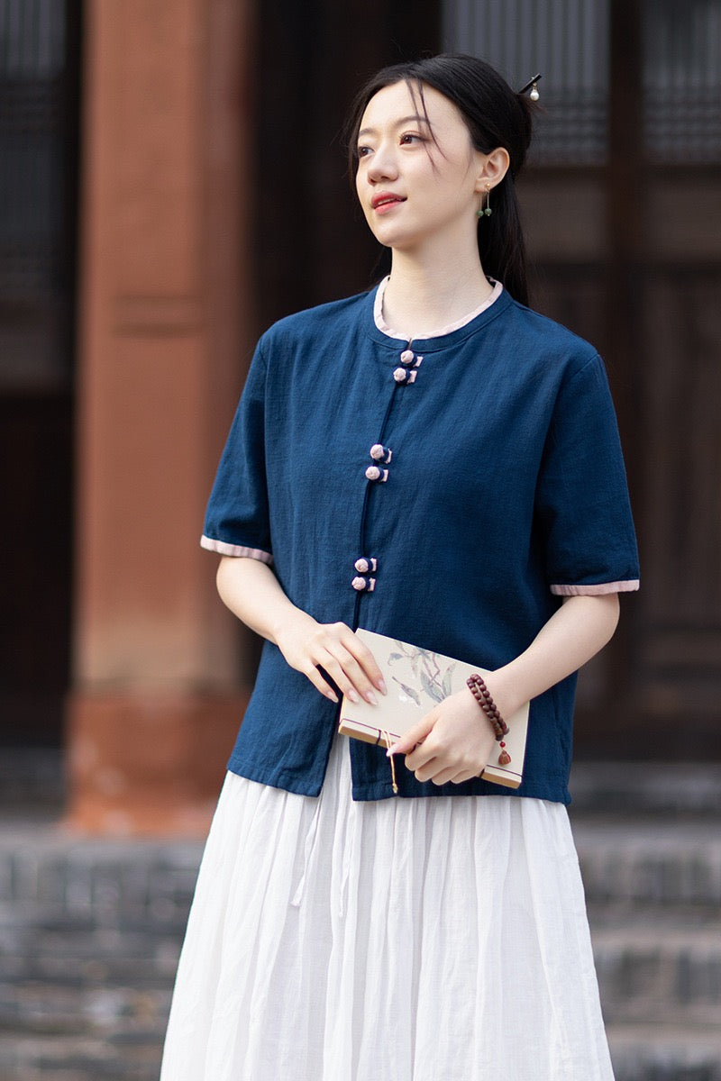 Tao One Tech™ • Floral Petal Art Cardigan Kimono • Business Qigong • Sleeveless • Chinoiserie • Ramie Cotton