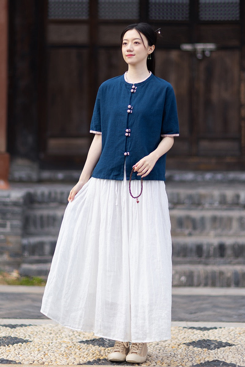 Tao One Tech™ • Floral Petal Art Cardigan Kimono • Business Qigong • Sleeveless • Chinoiserie • Ramie Cotton
