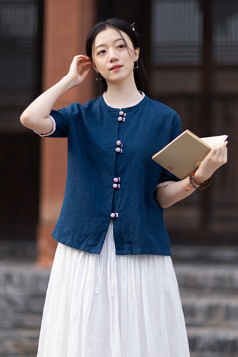 Tao One Tech™ • Floral Petal Art Cardigan Kimono • Business Qigong • Sleeveless • Chinoiserie • Ramie Cotton