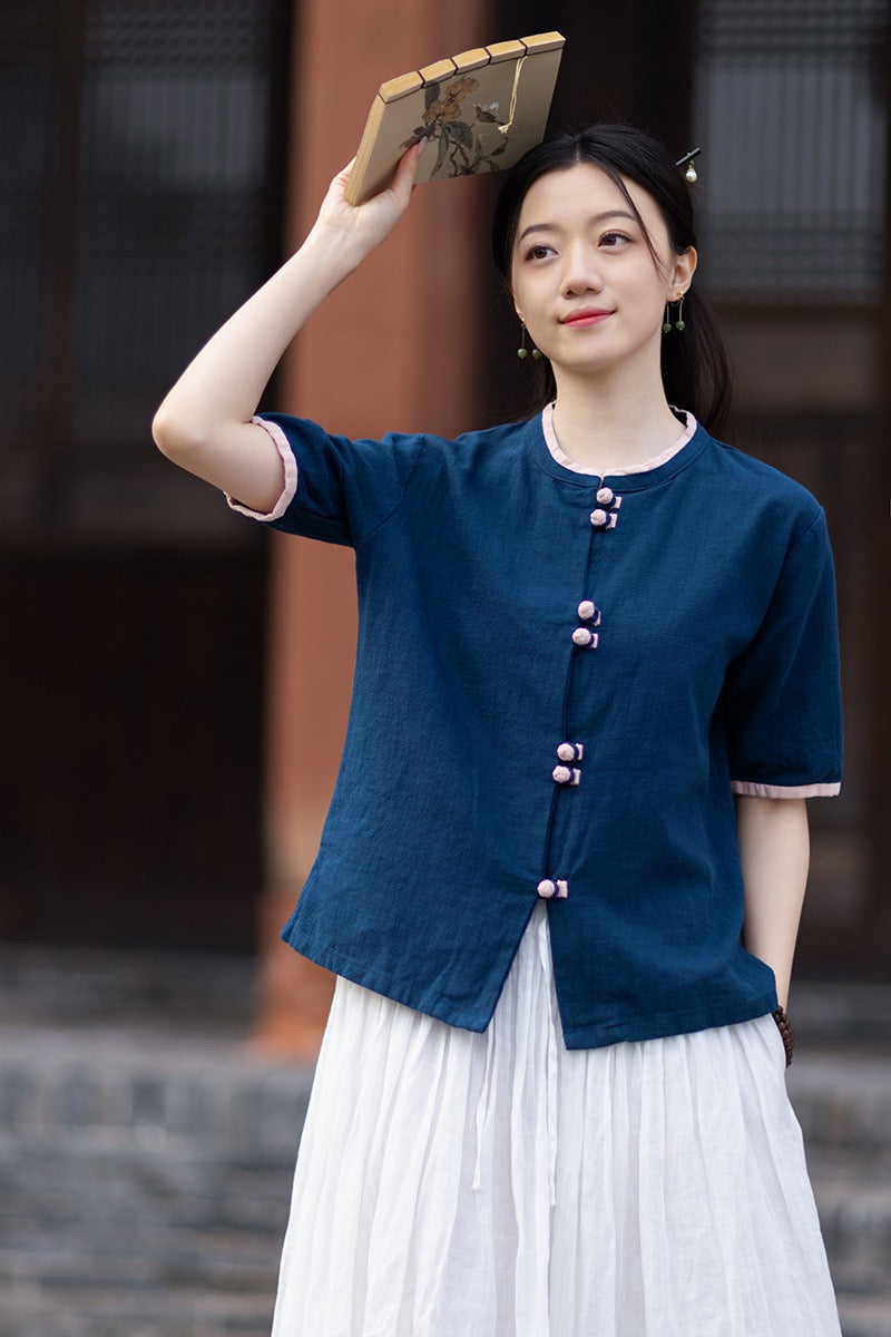 Tao One Tech™ • Floral Petal Art Cardigan Kimono • Business Qigong • Sleeveless • Chinoiserie • Ramie Cotton