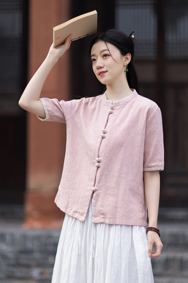 Tao One Tech™ • Floral Petal Art Cardigan Kimono • Business Qigong • Sleeveless • Chinoiserie • Ramie Cotton