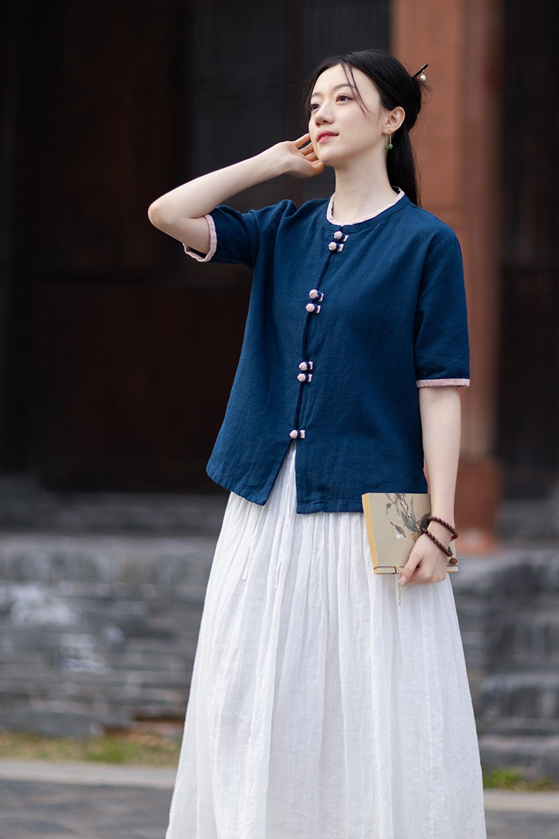 Tao One Tech™ • Floral Petal Art Cardigan Kimono • Business Qigong • Sleeveless • Chinoiserie • Ramie Cotton