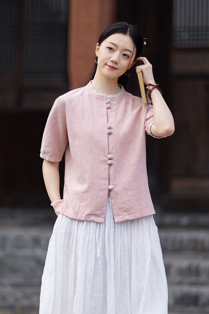 Tao One Tech™ • Floral Petal Art Cardigan Kimono • Business Qigong • Sleeveless • Chinoiserie • Ramie Cotton