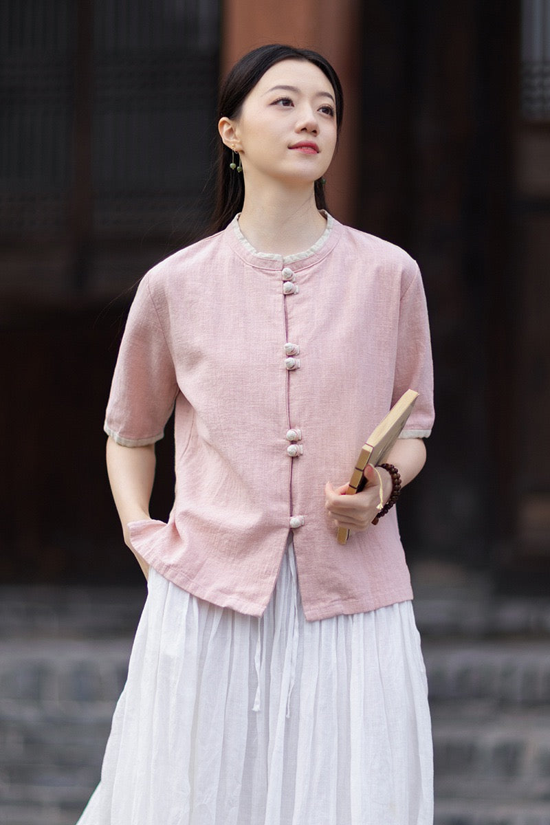 Tao One Tech™ • Floral Petal Art Cardigan Kimono • Business Qigong • Sleeveless • Chinoiserie • Ramie Cotton
