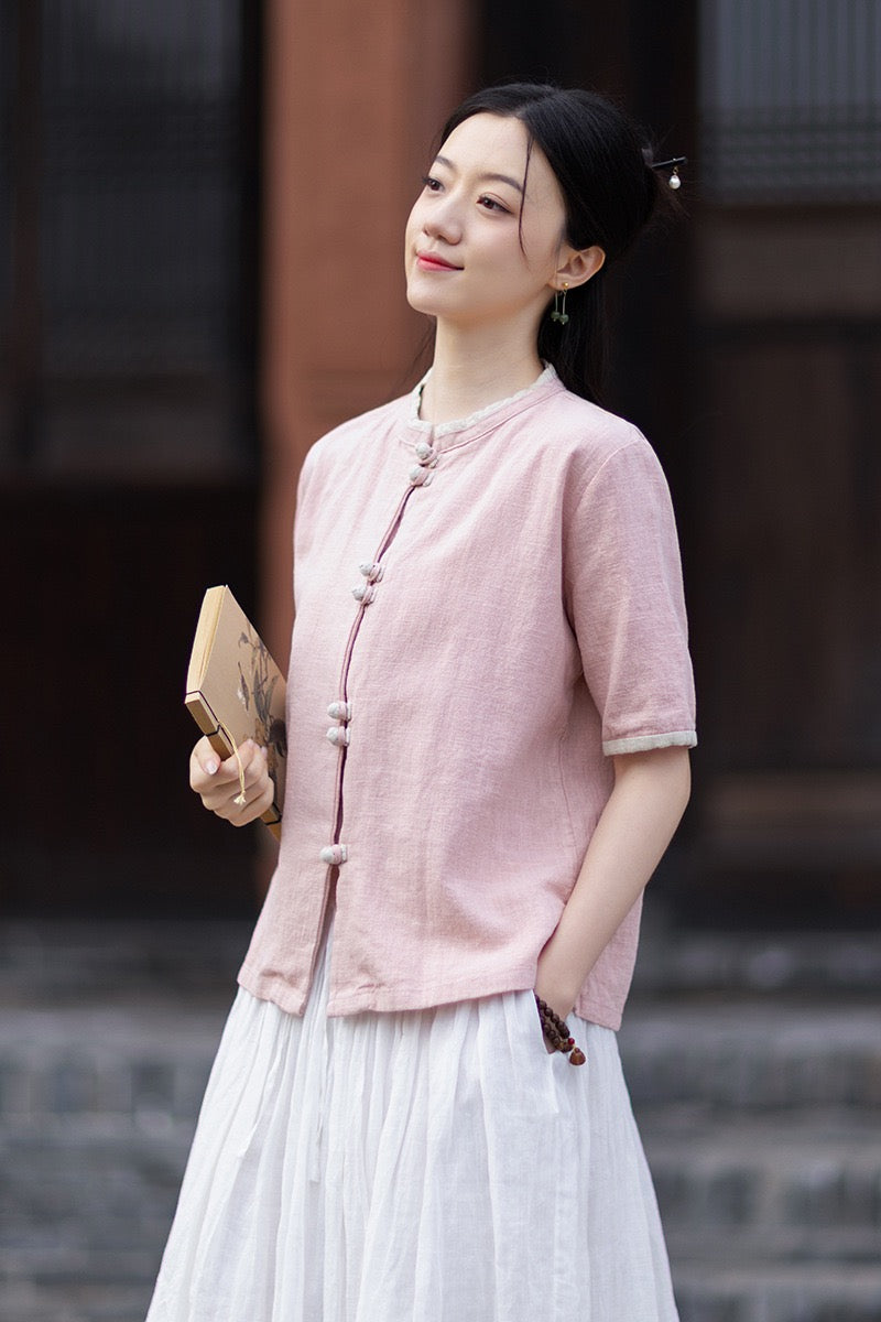 Tao One Tech™ • Floral Petal Art Cardigan Kimono • Business Qigong • Sleeveless • Chinoiserie • Ramie Cotton