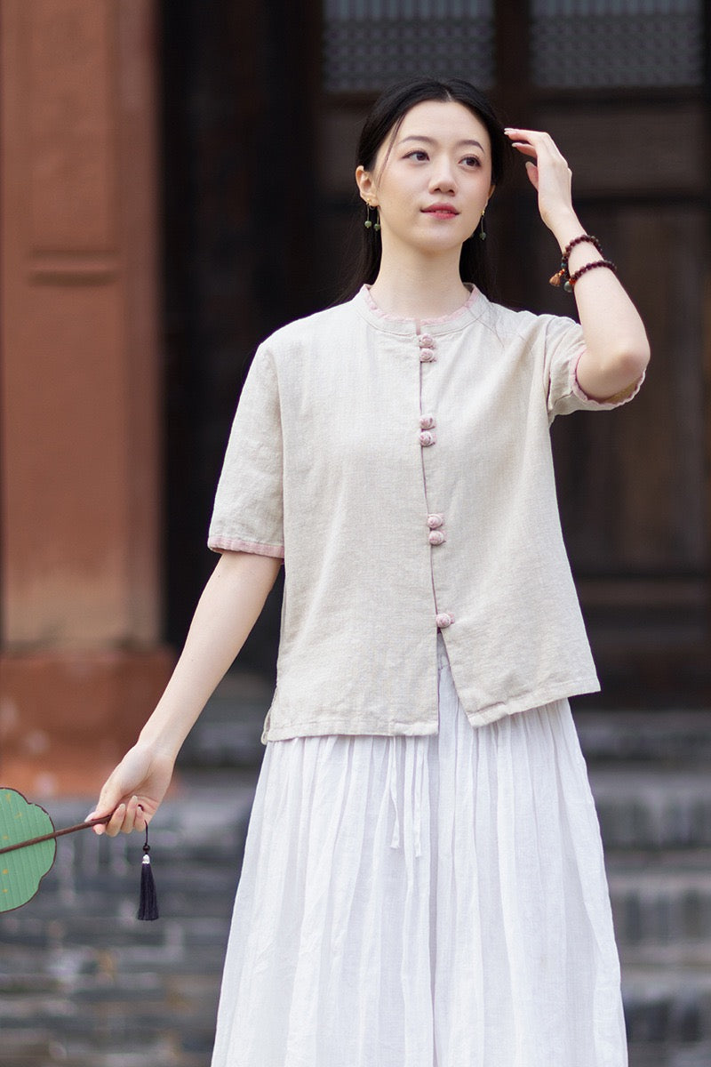 Tao One Tech™ • Floral Petal Art Cardigan Kimono • Business Qigong • Sleeveless • Chinoiserie • Ramie Cotton