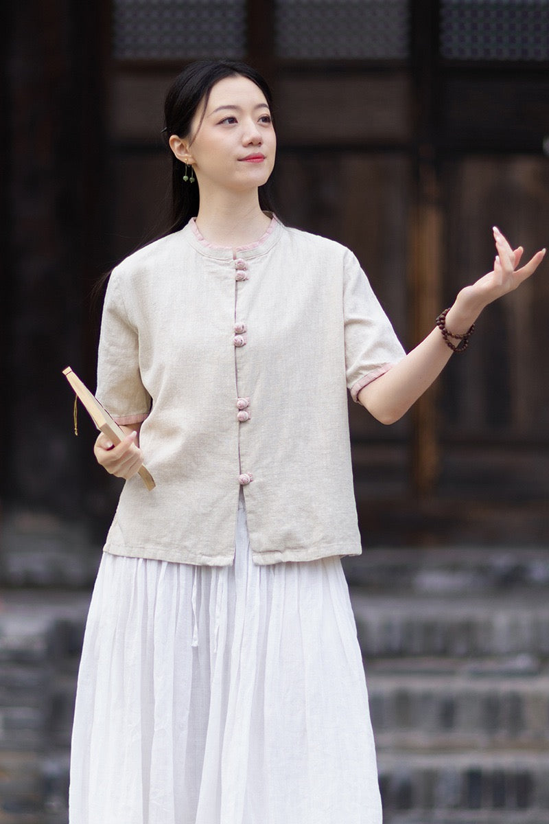 Tao One Tech™ • Floral Petal Art Cardigan Kimono • Business Qigong • Sleeveless • Chinoiserie • Ramie Cotton
