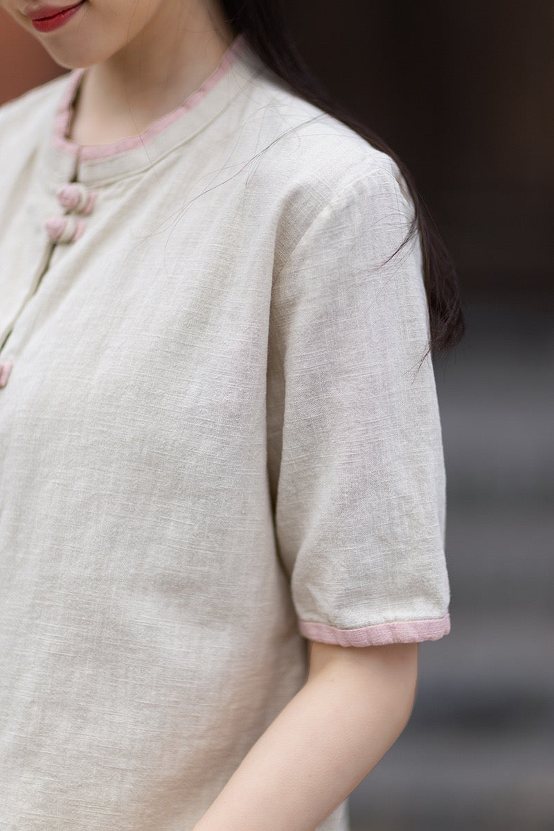 Tao One Tech™ • Floral Petal Art Cardigan Kimono • Business Qigong • Sleeveless • Chinoiserie • Ramie Cotton